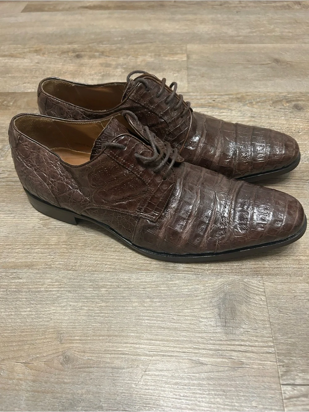 Emling Chasseur Men's Size 41.5 US 8 Crocodile Skin Brown Leather Derby Shoes